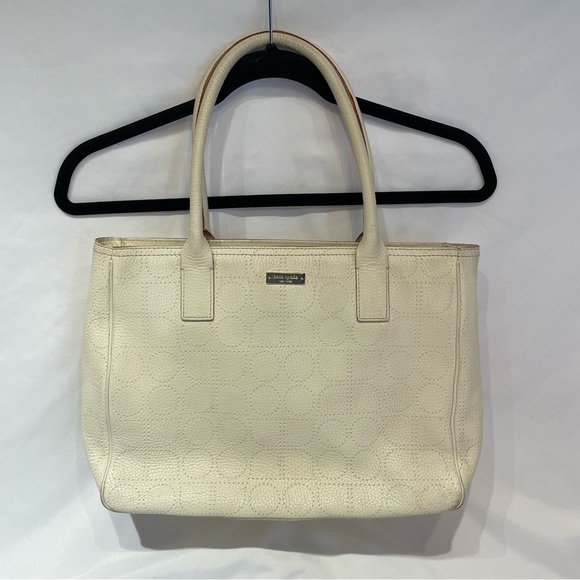 kate spade Handbags - Vintage Luxury Kate Spade White Leather Dot Noel Tote Green Interior Old Money